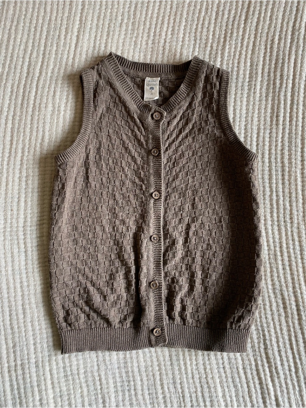 Kate Quinn Brown Knit Button-Front Sleeveless Sweater Vest
